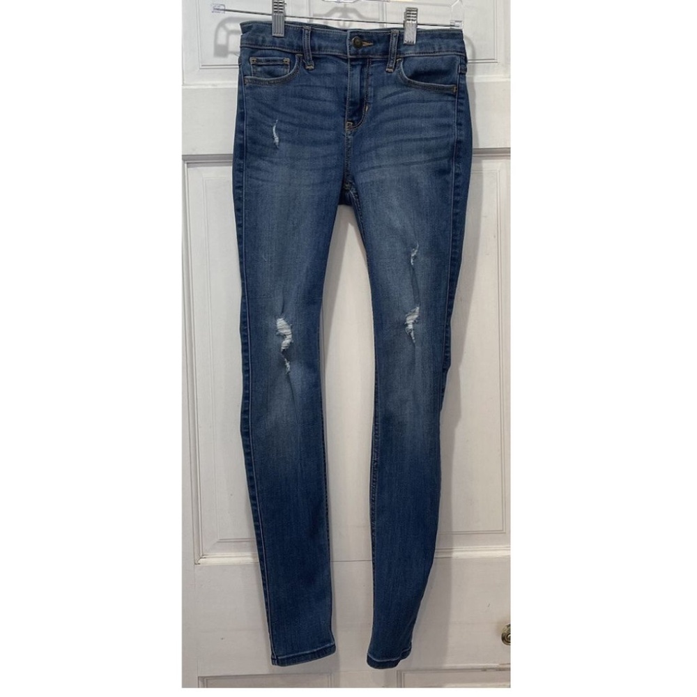 Hollister Distressed Mid-Rise Super Skinny Blue Jeans Women’s Size 0S (24x27)